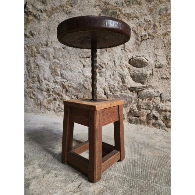 Antique Industrial French Adjustable Oak Workshop Stool, 1930s For Sale - Image 15 of 18