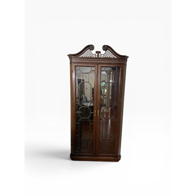 Hekman Attributed Mahogany Corner Display Cabinet For Sale - Image 9 of 18