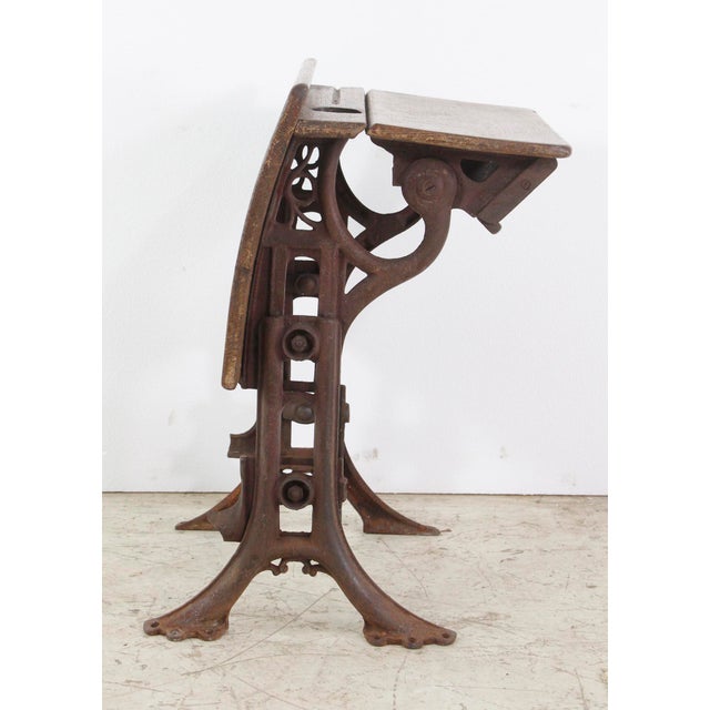 Early 20th Century Antique Folding School Row Desk With Cast Iron Legs For Sale - Image 5 of 8