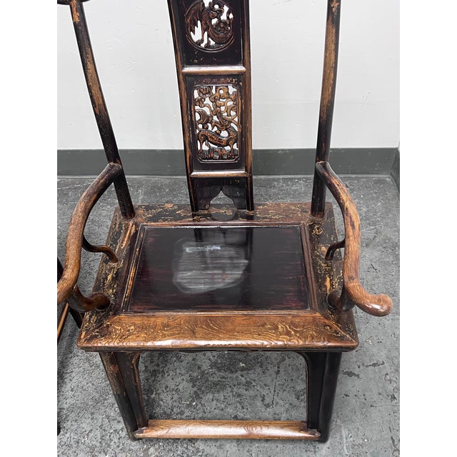 Antique Chinese Qing Dynasty Elmwood Armchairs, Pair For Sale - Image 9 of 12