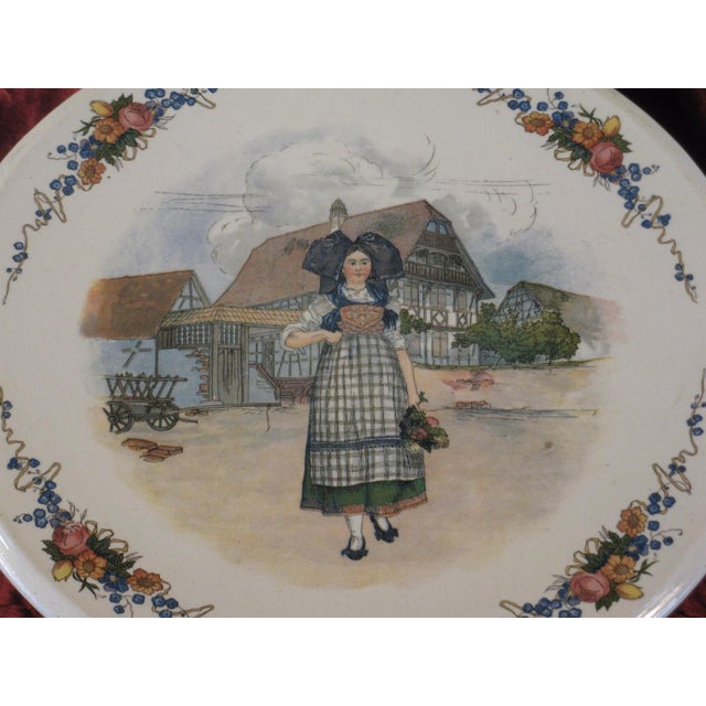 Early 20th Century 12" French Serving Platter Handled Plate Sarreguemines Obernai Henri Loux Signed France For Sale - Image 5 of 10
