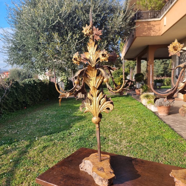 19th Century Gilded Sheet Metal Candelabra Pair, Set of 2 For Sale - Image 9 of 14