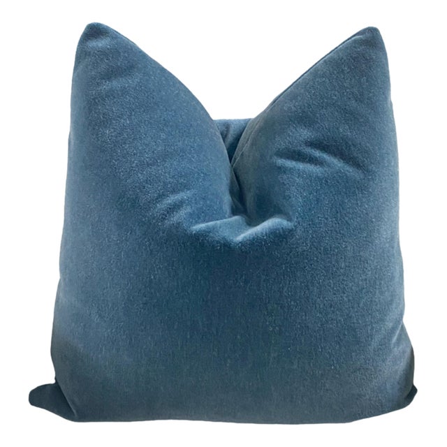 Plush Pacific Blue Down Filled Mohair Pillow For Sale
