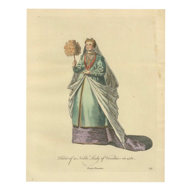 European School, Italian Noble Lady Costume Print, Vicenza Fashion, 1749, Paper For Sale