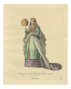 European School, Italian Noble Lady Costume Print, Vicenza Fashion, 1749, Paper