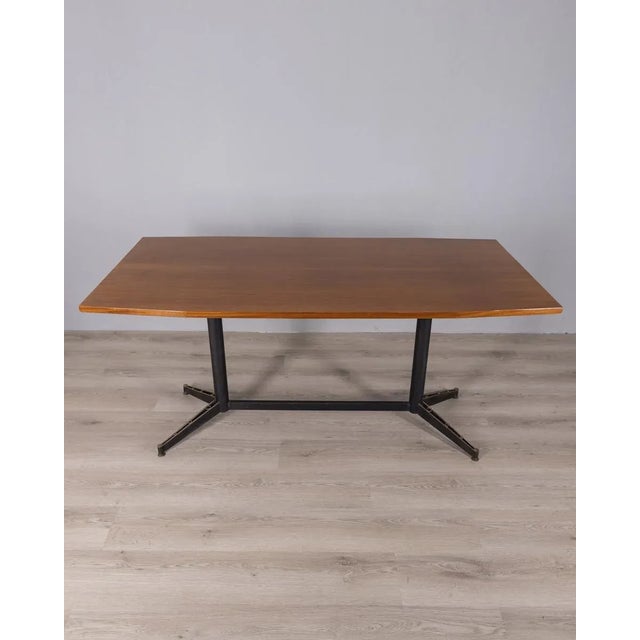 Table with metal and gilded brass frame, veneered wood top, designed by Carlo Ratti for Lissoni, 1960s. I have official...