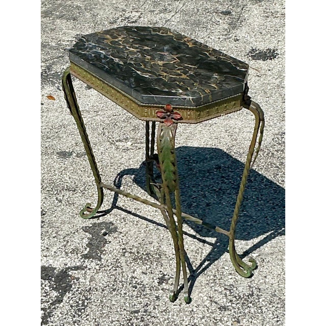 Metal Vintage Deco Stone and Wrought Iron Side Table For Sale - Image 7 of 10