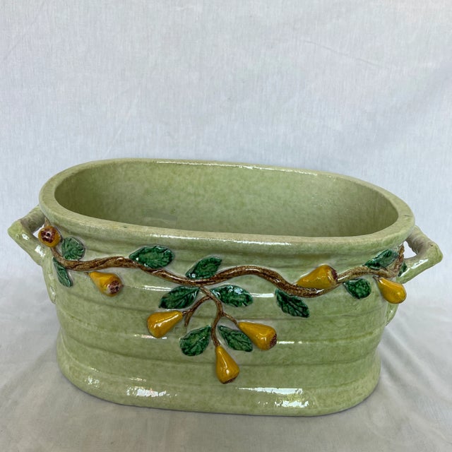 Italian Hand Painted Oval Shape Ceramic Center Piece/Planter Featuring Pear on the Branch Design For Sale - Image 13 of 13
