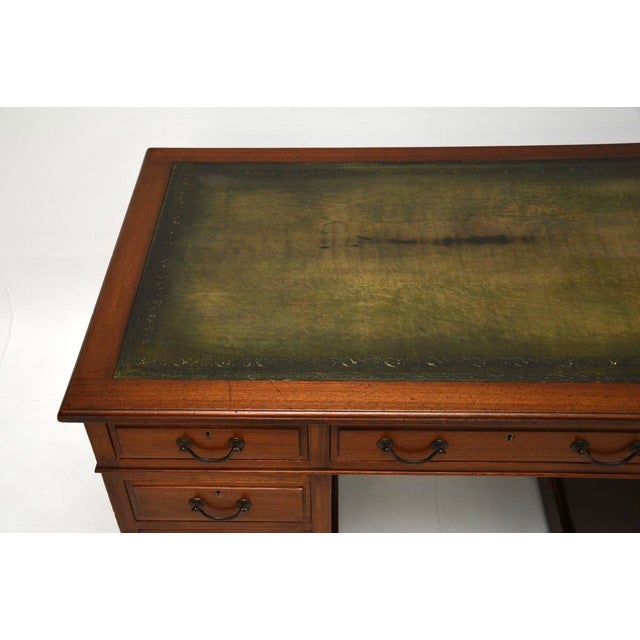 Wood Antique Victorian Leather Top Pedestal Desk, 1860s For Sale - Image 7 of 12
