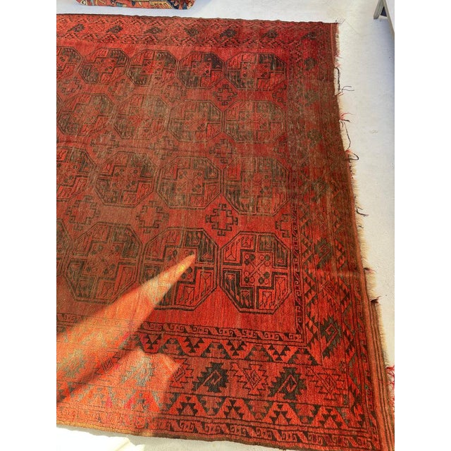 Red Vintage Tribal Ersari Bashir Minimal Aesthetics with Elephant Tracks Rug 9.2 x 12.5 For Sale - Image 8 of 15