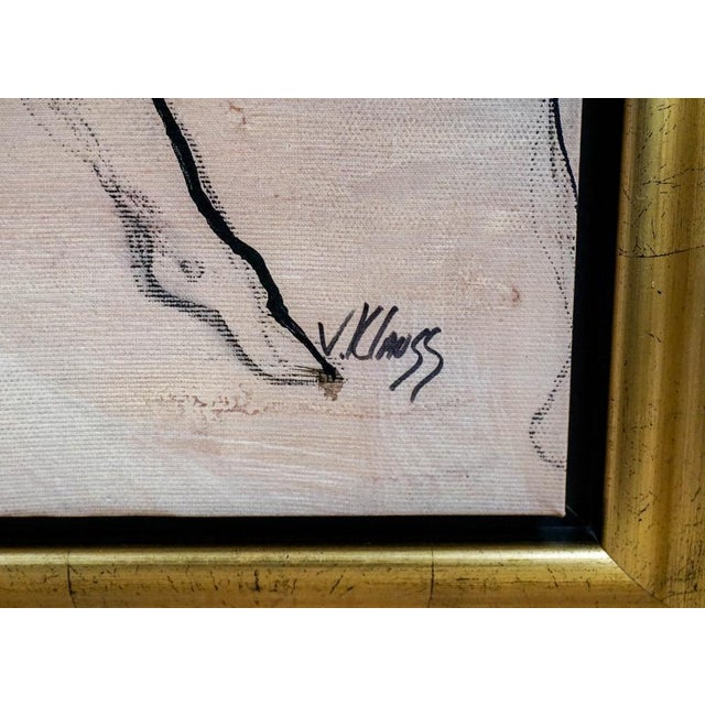 Set of signed paint and chalk framed nude sketches by artist Victor Klauss (German), each on giclee canvas. *Gilded...