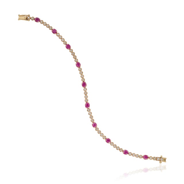 Early 20th Century 3.1ct Ruby & Natural Diamond 14k Gold Tennis Bracelet For Sale - Image 10 of 18