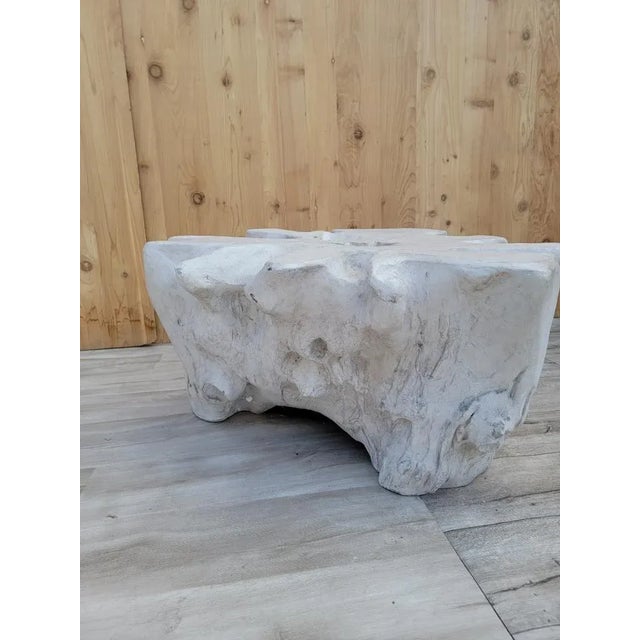 White Vintage Bleached Teak Tree Root Sculpted Coffee Table For Sale - Image 8 of 9