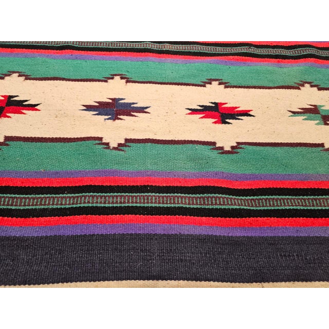 Vintage American Southwestern Kilim, Handwoven Wool, Stripe Pattern, Ivory & Green, 4x8 For Sale - Image 13 of 16