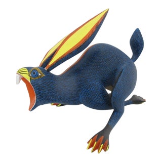 Alebrije Carved Wood Running Rabbit Oaxaca Mexico Folk Art Figurine Sculpture For Sale