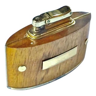 Mid-Century Modern Wood & Brass Lighter For Sale