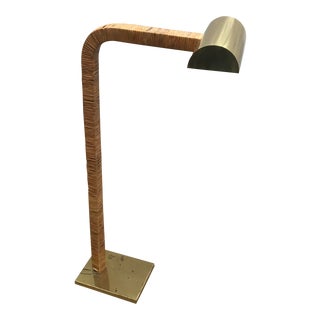 Mid-Century Bamboo Rattan & Brass Floor Lamp For Sale