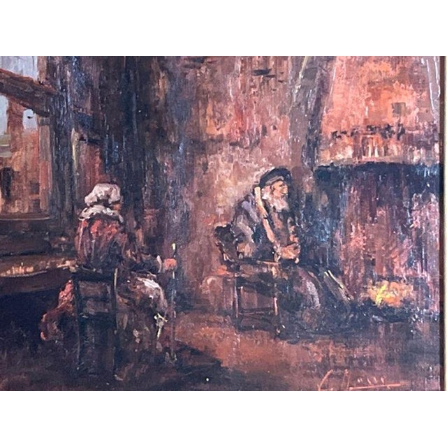 Dutch School Mid-Century Italian Old Master Style Interior Genre Scene Painting by Clemente Tafuri (1903-1971) in Ornate Gilt Frame For Sale - Image 4 of 16