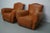 French Cognac Moustache Back Leather Club Chairs, 1950s, Set of 2 For Sale - Image 3 of 18