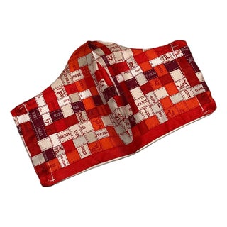 Hermes Bolduc Au Carre Silk Scarf Face Mask in Dark Red For Sale