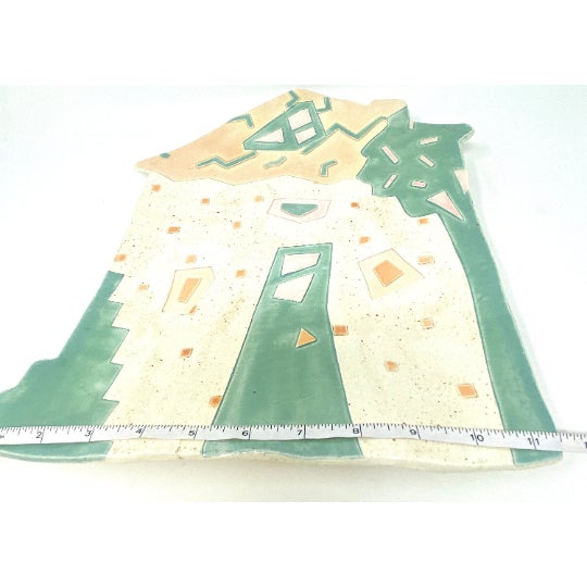 1988 Barbara Demery Ceramic Glazed Clay Pottery House Wall Hanging Plate Platter For Sale - Image 9 of 10