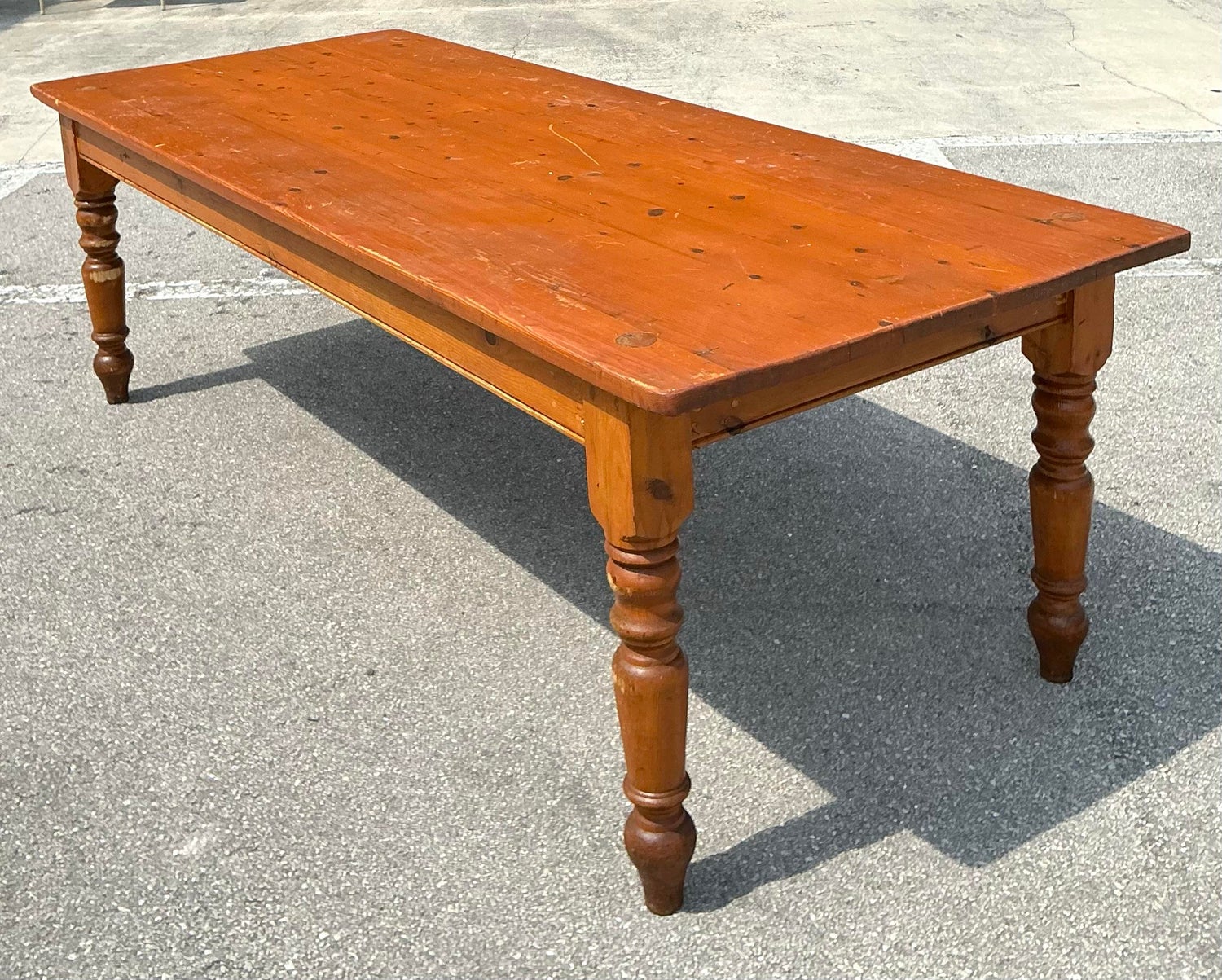 Vintage Plank Farm Table With Custom Stainless Steel Top - Top view