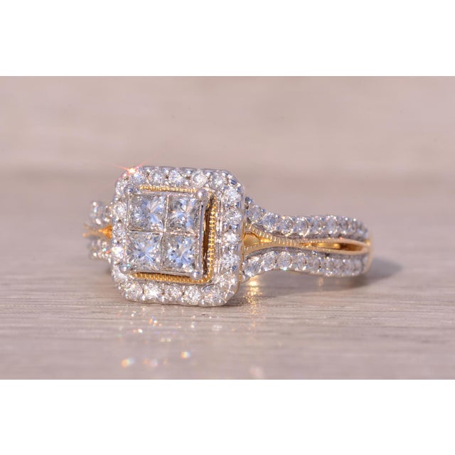 1990s The Salford: Invisible Set Natural Diamond Halo Ring in Yellow Gold For Sale - Image 5 of 11