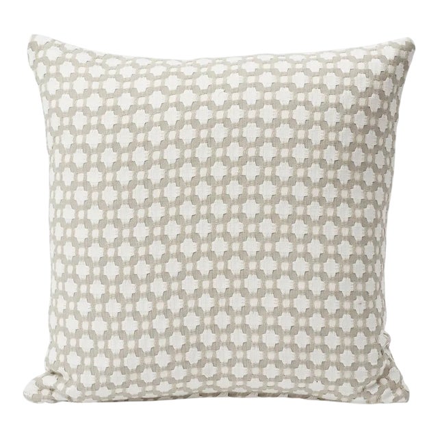Schumacher X Celerie Kemble Betwixt 16" Pillow in Stone & White For Sale