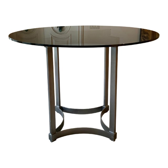 Modern Aluminum Base and Round Smoky Glass Top Dining Table For Sale