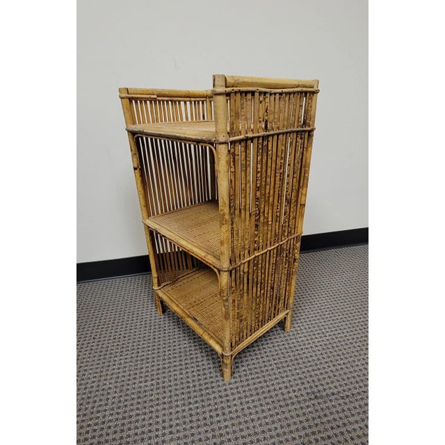 Mid-Century Bohemian Split Bamboo Rattan Wicker Low Bookcase Etagere For Sale - Image 9 of 13