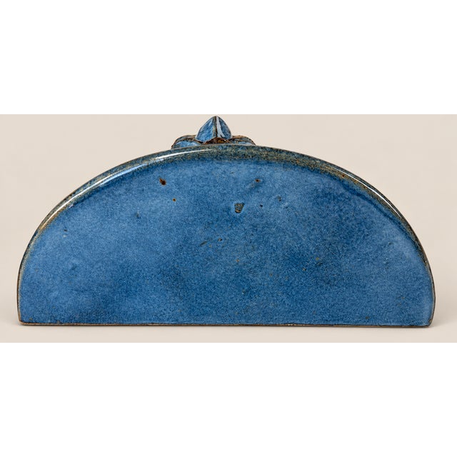 1970s Vintage Ceramic Wall Brackets Sconces Fleur-De-Lis Blue and Brown Glazed – A Pair For Sale - Image 5 of 8