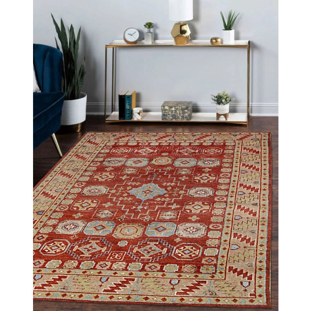 6x9 Penelope Traditional Coral Geometric Medallion Hand Knotted Wool Carpet Rug For Sale - Image 4 of 9