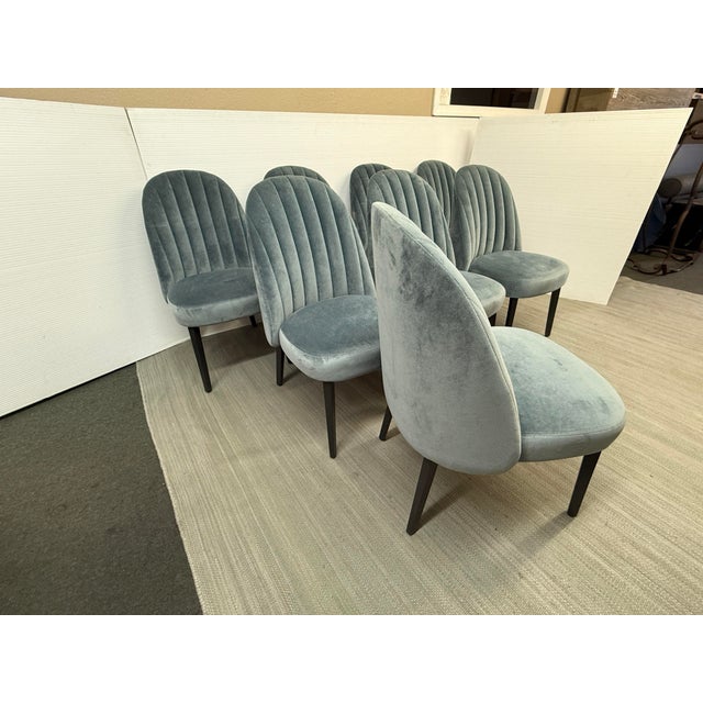 Teal Arhaus Arco Channel Back Banks Velvet Dining Chairs, Set of Eight For Sale - Image 8 of 12