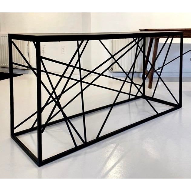 Contemporary Tension Grid Console, Matte Black Steel and Ebony-Stained Wood, 2025 For Sale - Image 3 of 5