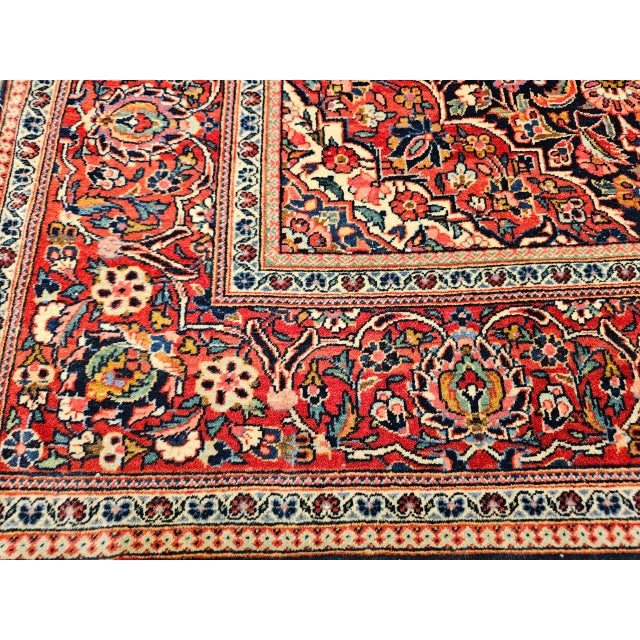 Vintage Persian Kashan Area Rug, Hand-Knotted Wool, Floral Pattern, Red & Navy, 5x7 For Sale - Image 15 of 17