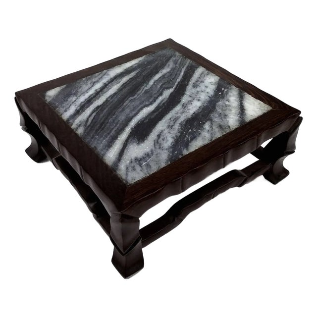 Vintage Chinese Hardwood & Marble Display Stand For Sale