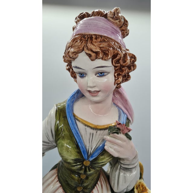 Figure of Woman Picking Flowers in Ceramic by D. Poloniato, 1980s For Sale - Image 3 of 12