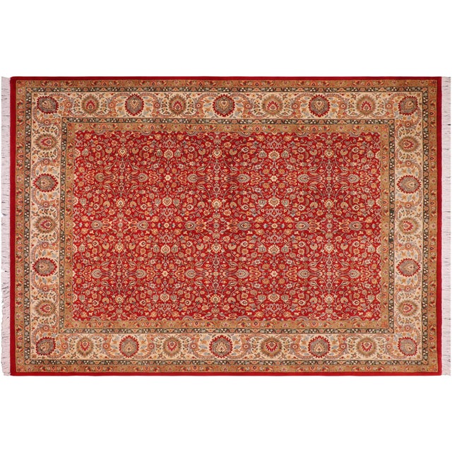 Elegant Floral Pak-Persian Red/Beige Wool Rug - 8'1'' X 9'10'' For Sale - Image 9 of 9