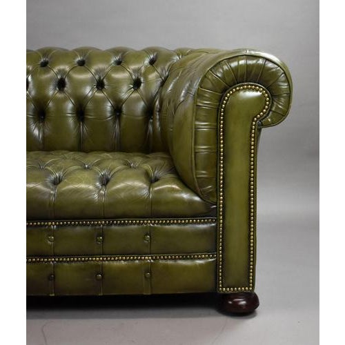 Green Leather Three-Seater Chesterfield Sofa, 1960 For Sale - Image 4 of 8