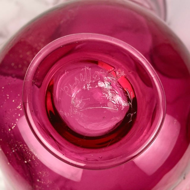 Large 12" Signed Paul Bendzunas Magenta & Gold Fleck Hand-Blown Art Glass Handkerchief Bowl For Sale - Image 11 of 12