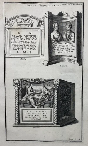 Antique Roman Tomb and Gravestone Sculpture Engraving