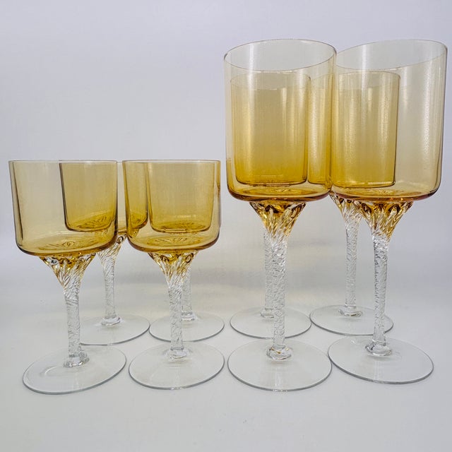 1960s Mid-Century Modern Bohemia Crystal Amber Stemware Service for Four - 12 Pieces For Sale - Image 13 of 14