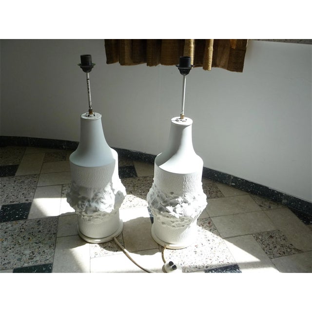 Large Bisque Relief Porcelain Table Lamps from Kaiser, 1960s, Set of 2 For Sale - Image 4 of 18