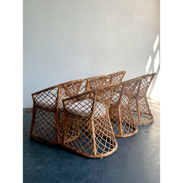 Late 20th Century Vintage Boho Trellis Rattan Dining Chairs - Set of 6 For Sale - Image 5 of 12