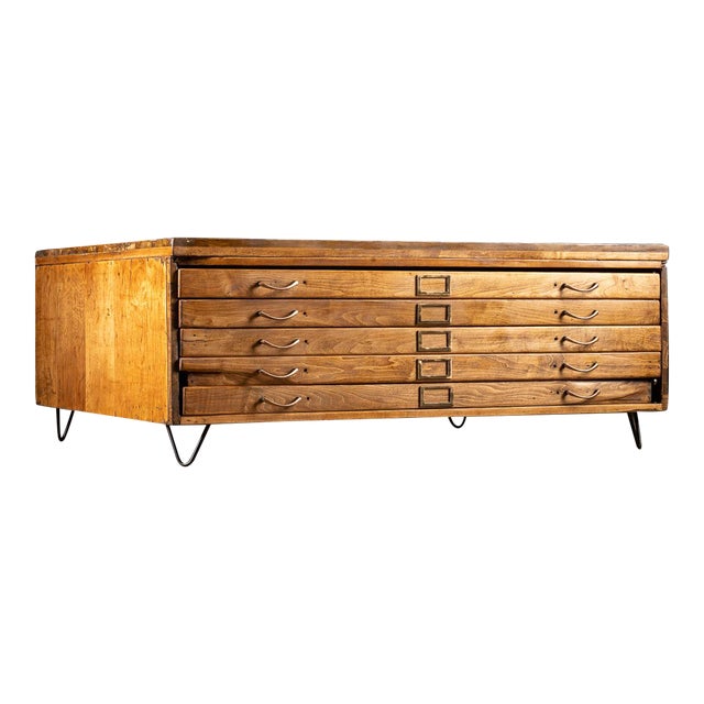 1950s Vintage Wooden Flat File on Hairpin Legs Chairish