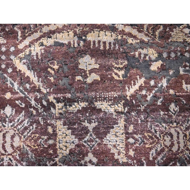 Purple Hand Knotted Bamboo Silk and Wool Rug in High and Low Texture. 7'10"x 9'9" For Sale - Image 8 of 18