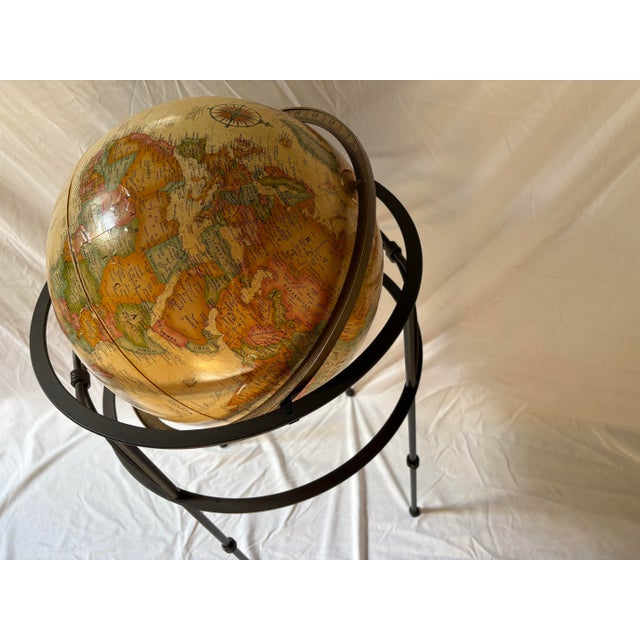 1970s Vintage Standing Rotating Iron Encased Reploge Globe For Sale - Image 5 of 5