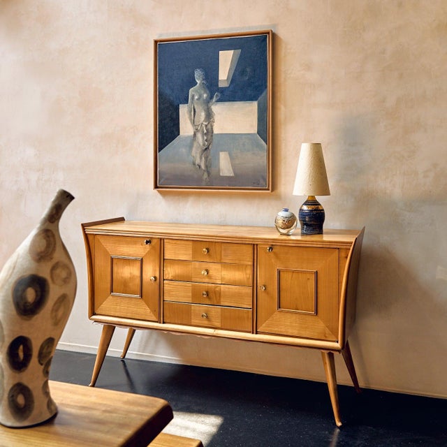 Mid-Century Modern French Acrylic on Canvas Surrealism Painting, 1963 For Sale - Image 3 of 11