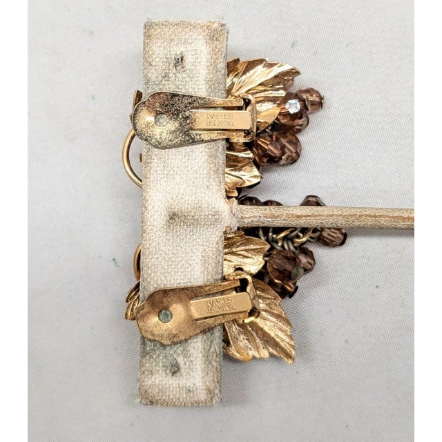 Metal Vintage 1960s Signed Napier Goldtone Faux-Topaz Grape Cluster Dangle Clip Earrings-2 Pieces For Sale - Image 7 of 9