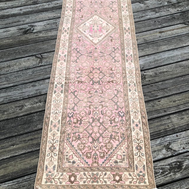 Textile Vintage Runner Rug | Pink and Brown Tones | 3x10 For Sale - Image 7 of 7